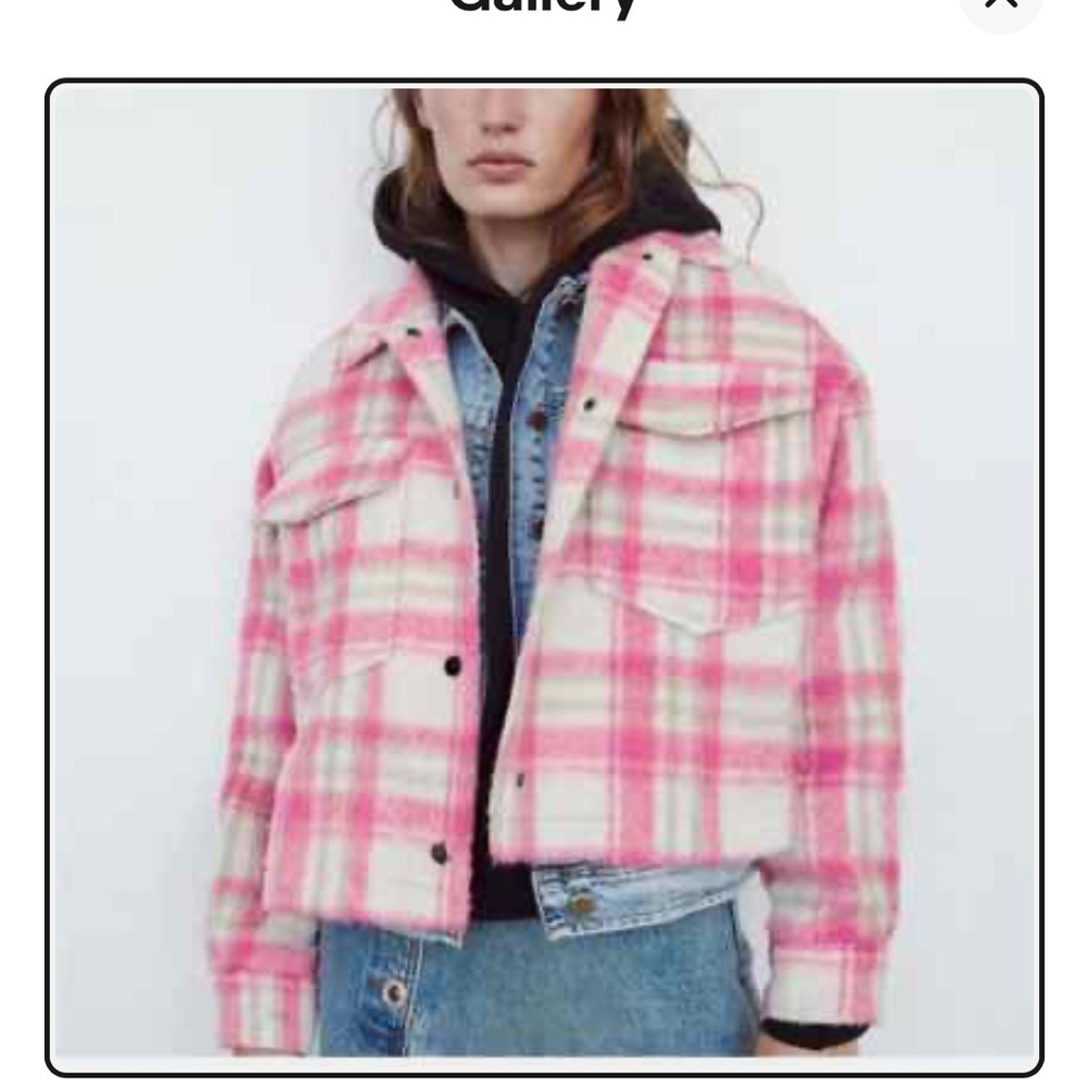 ZARA Pink Plaid Cropped Shacket